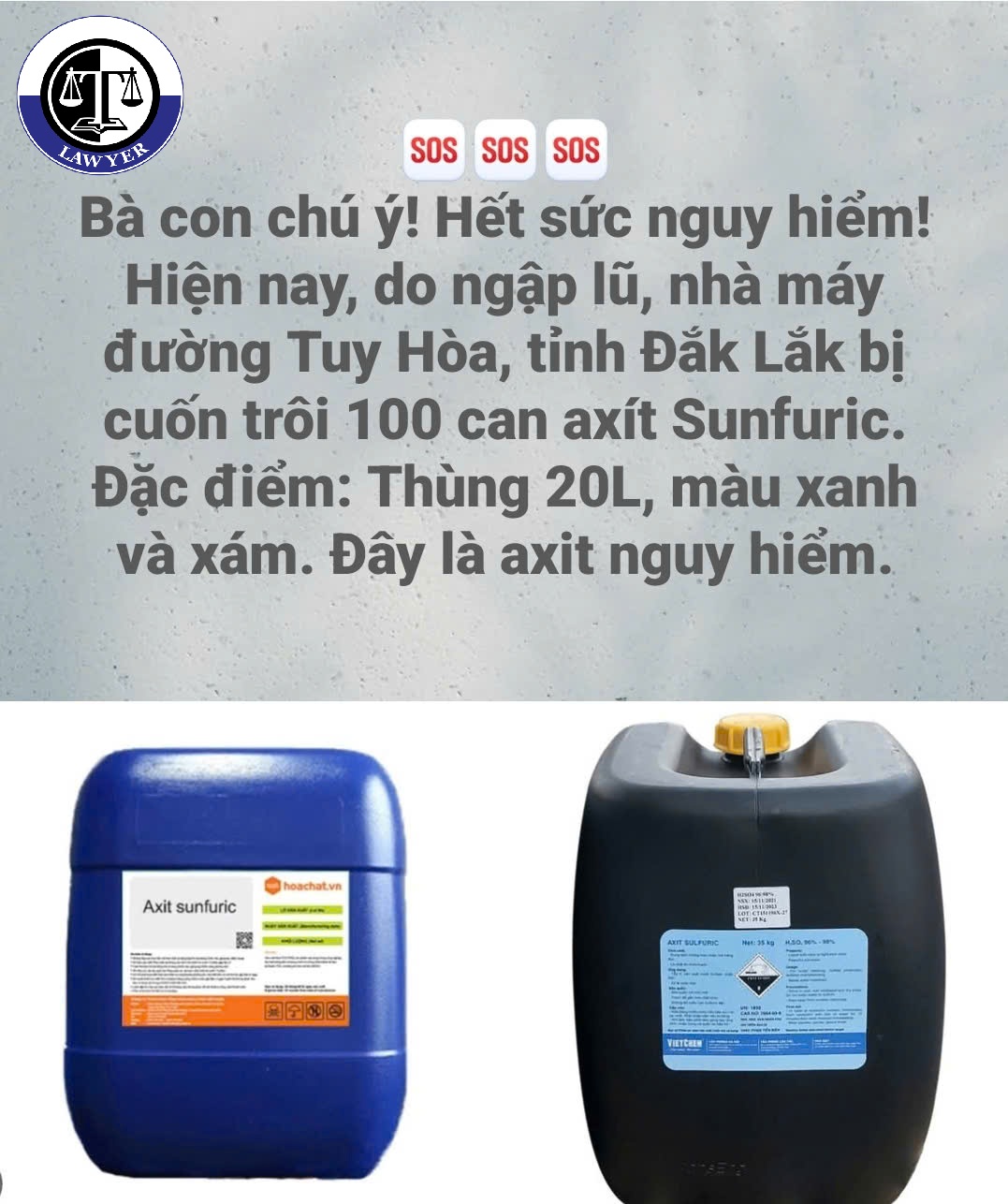 100 can axit sunfuric bị lũ cuốn trôi, công an phát cảnh báo nguy hiểm